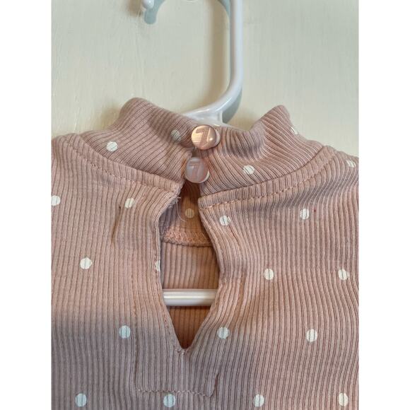 7 For All Mankind pink polka dot mock neck top long sleeve ribbed Size 12 mo - Picture 3 of 7